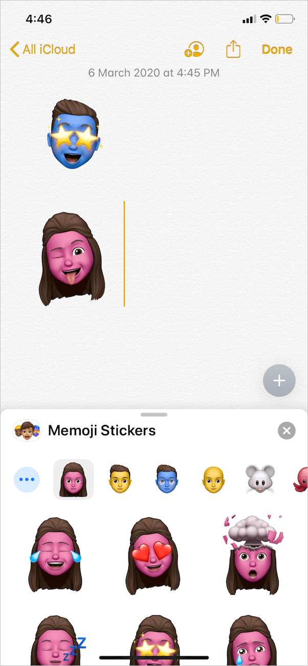 insert memoji sticker into a note on iphone