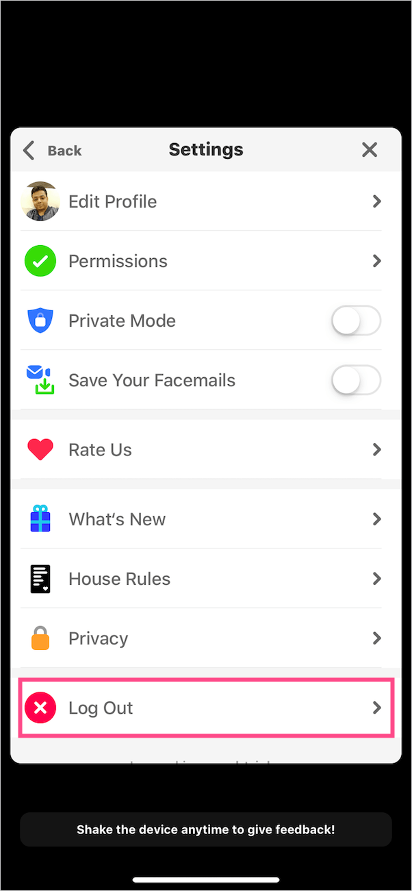 how to log out of houseparty app