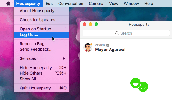how to log out of houseparty on mac