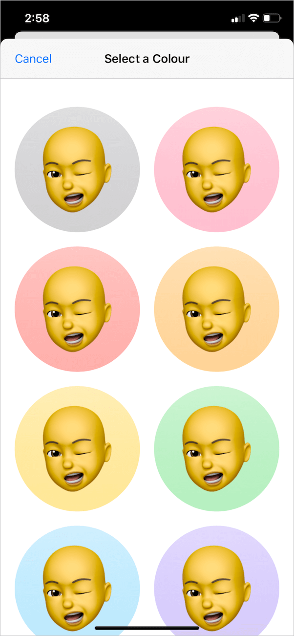 choose background colour for memoji