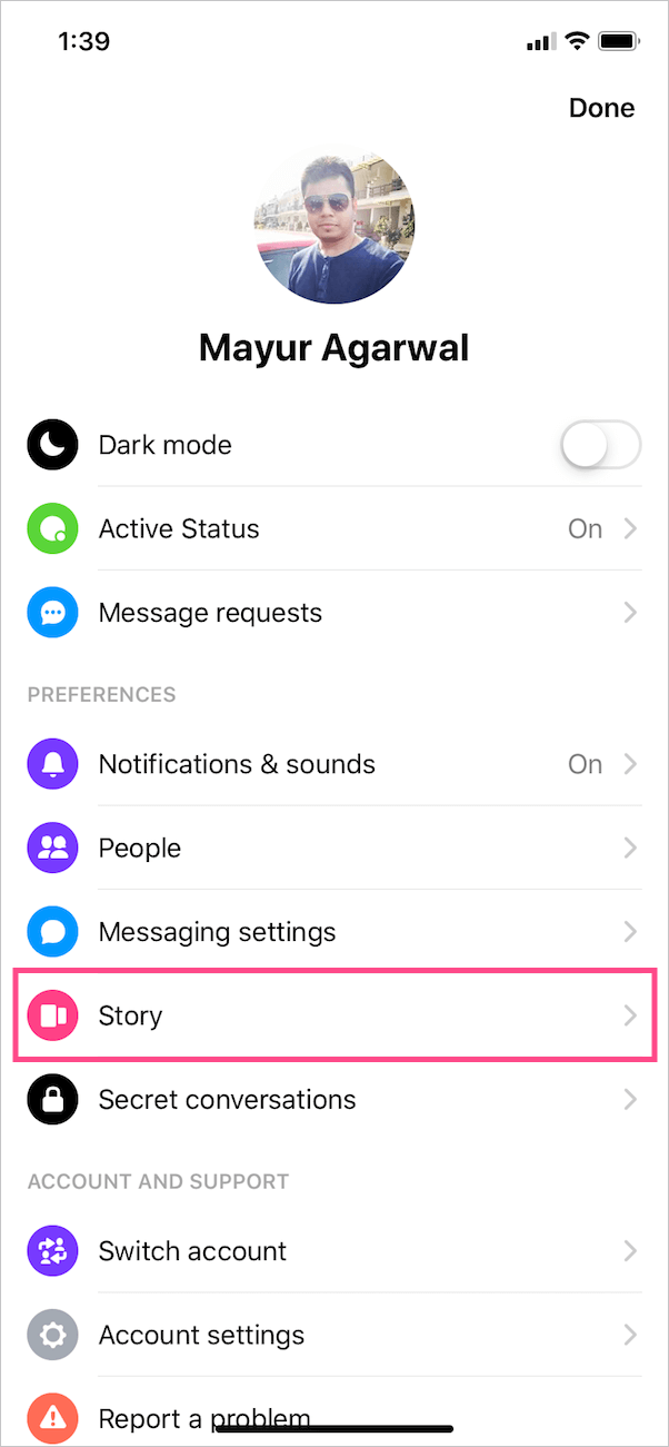 story in messenger