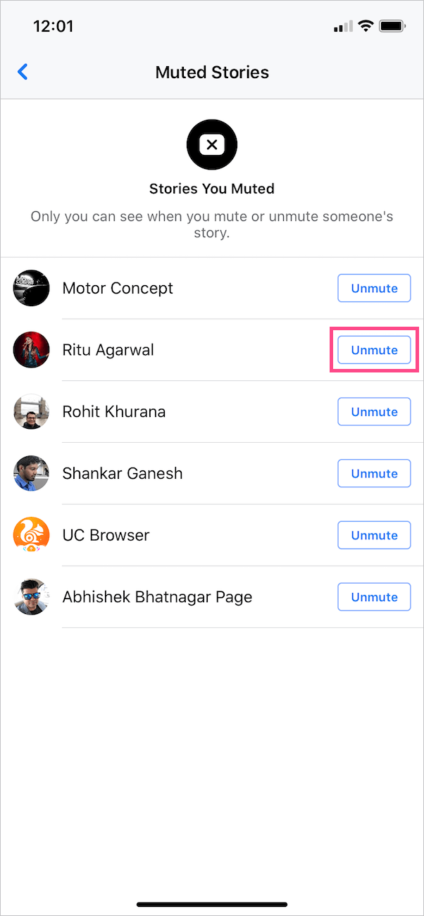 unmute story on facebook on iphone