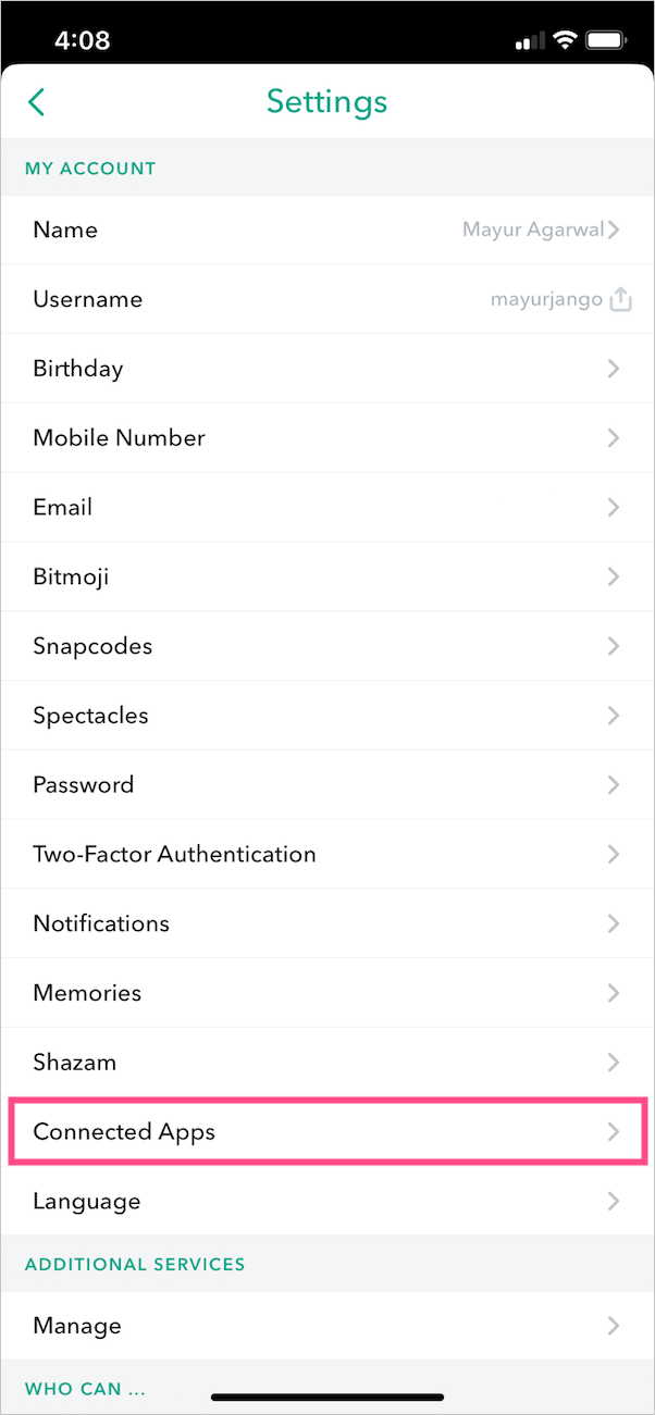 connected apps on snapchat