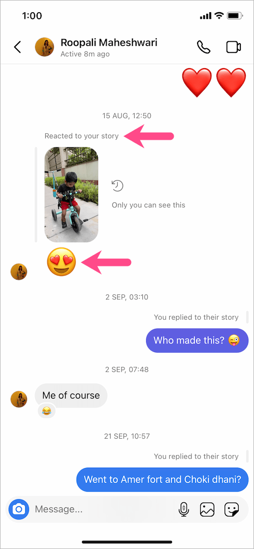 reaction to story on instagram