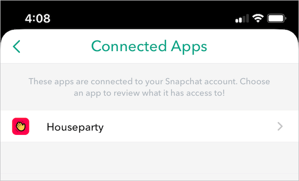 houseparty connected app in snapchat