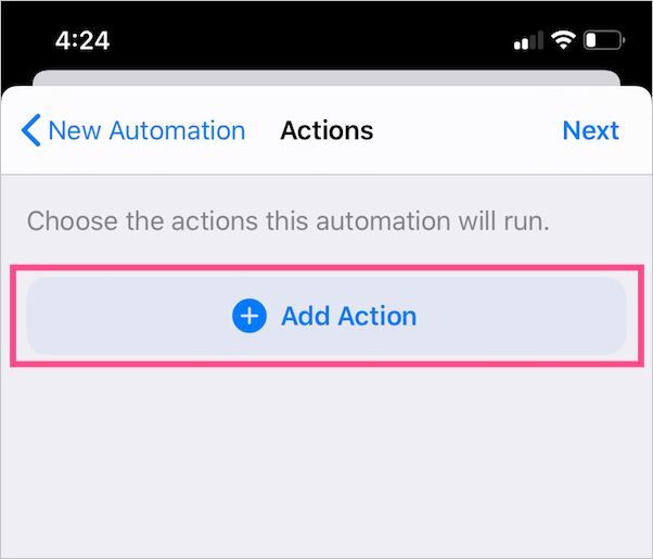 add action in new automation