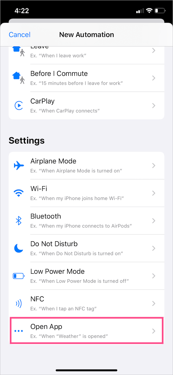set up new automation in ios