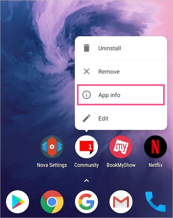 app info context menu item in nova launcher