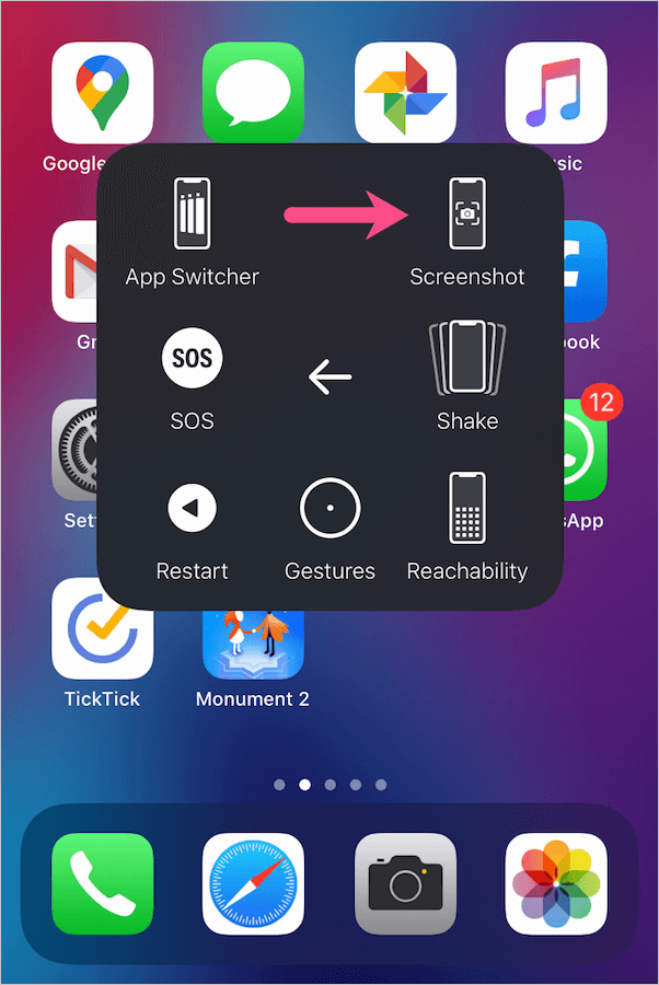 take screenshot on iphone SE 2 using assistive touch