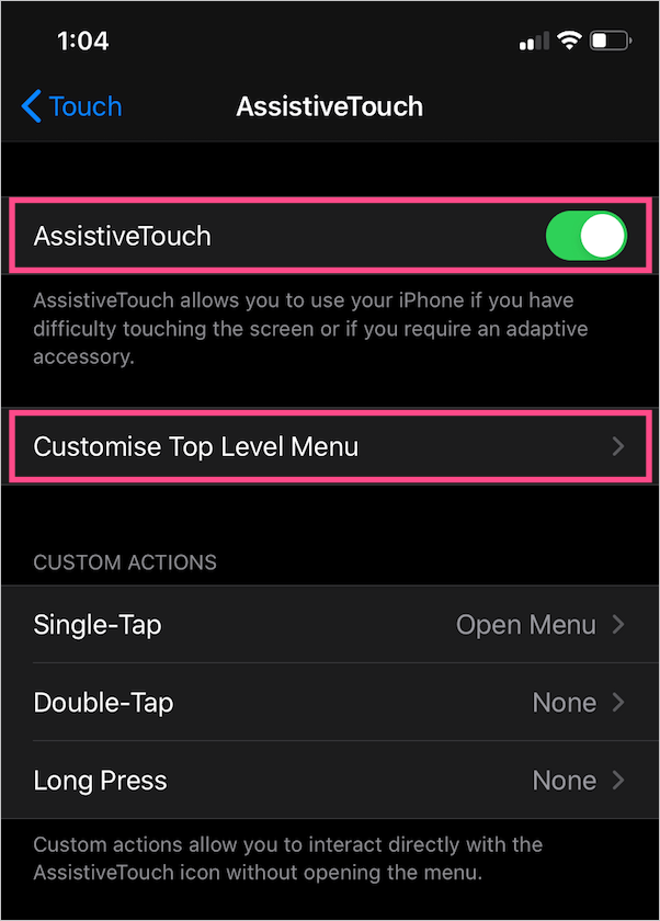 assistive touch settings in ios