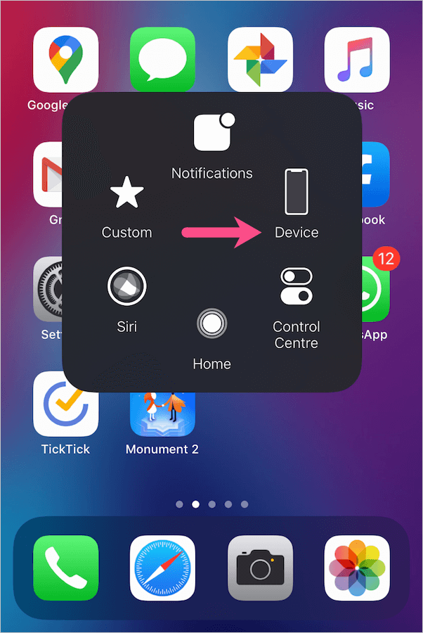 assistive touch main menu in ios 13