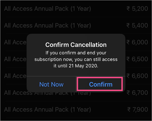 confirm cancellation