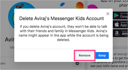remove kids messenger account from facebook