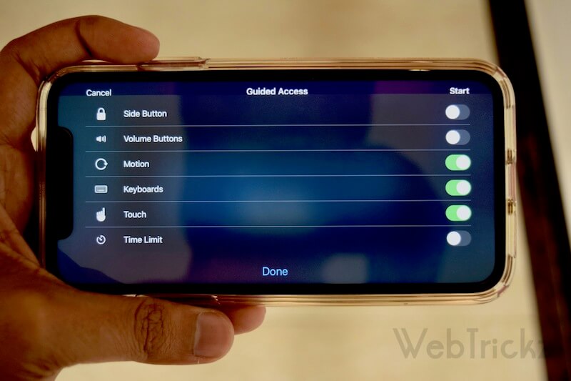 guided access options in ios