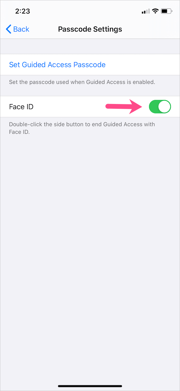 guided access passcode settings
