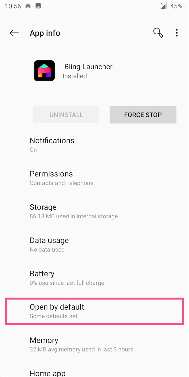 open by default setting in android