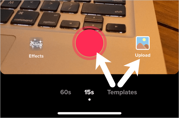 record or upload a video on tiktok