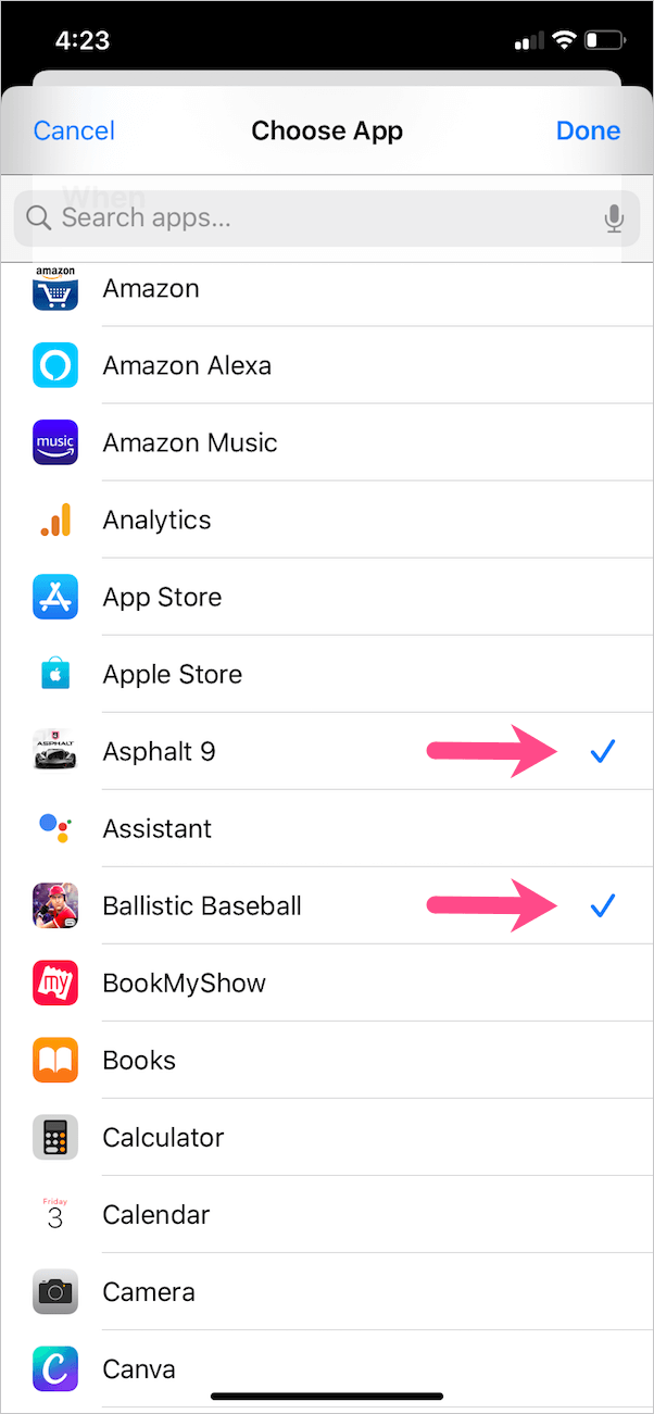 select games to block notifications