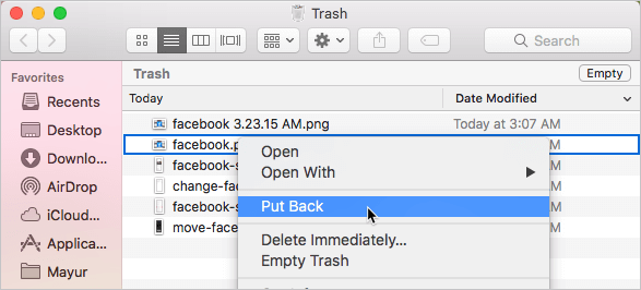 undelete pictures from trash on mac