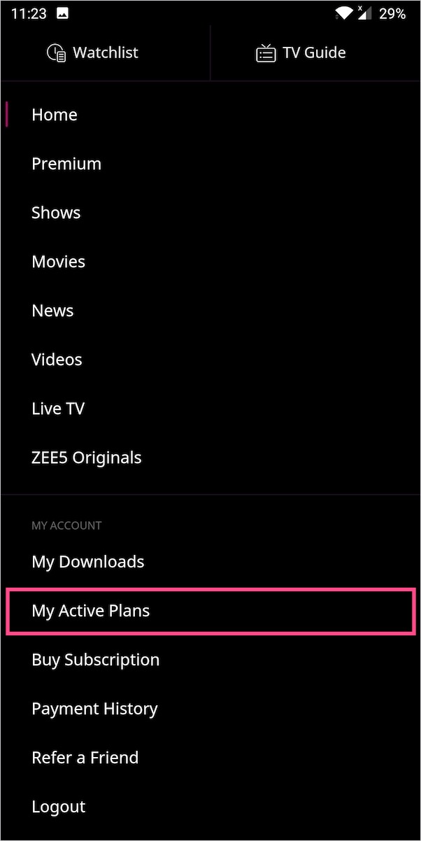 zee5 My Active Plans