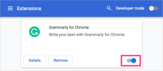 disable grammarly in chrome