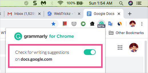 Turn off Grammarly in google docs