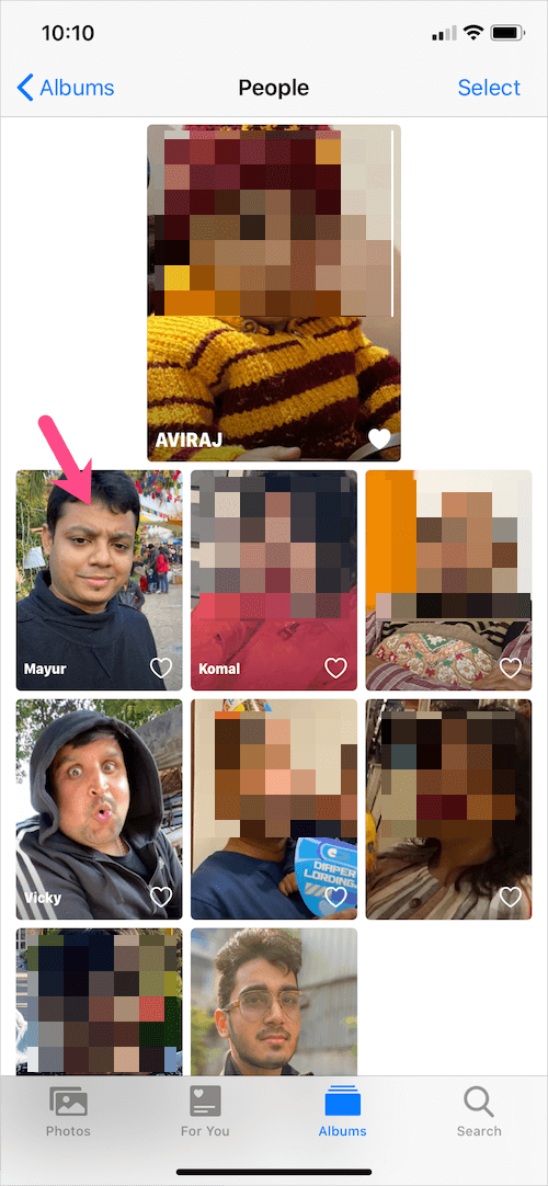 select a person in people album on iphone