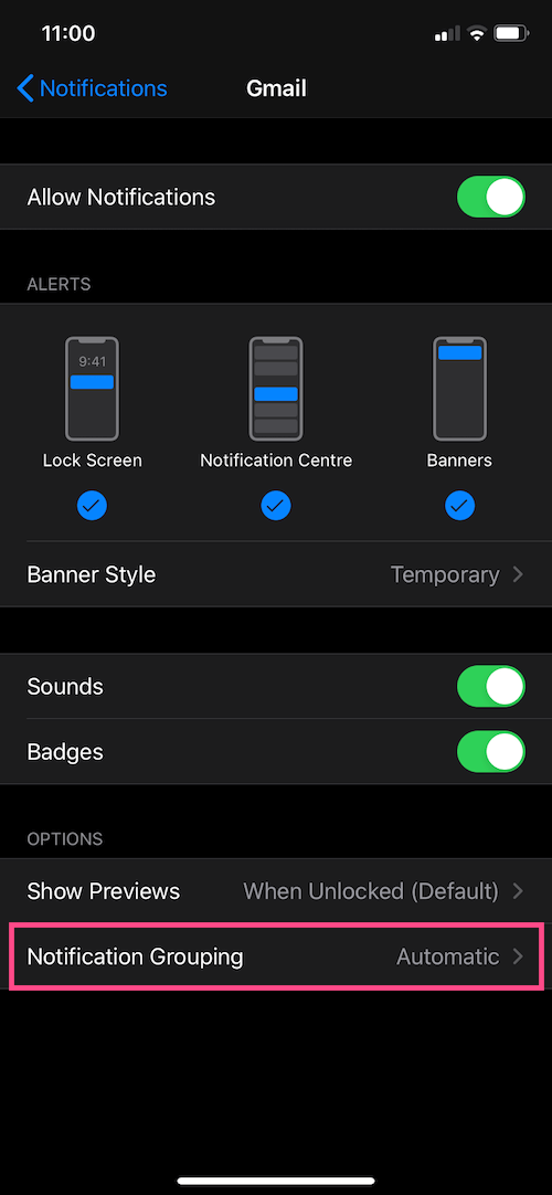 ungroup notifications in ios