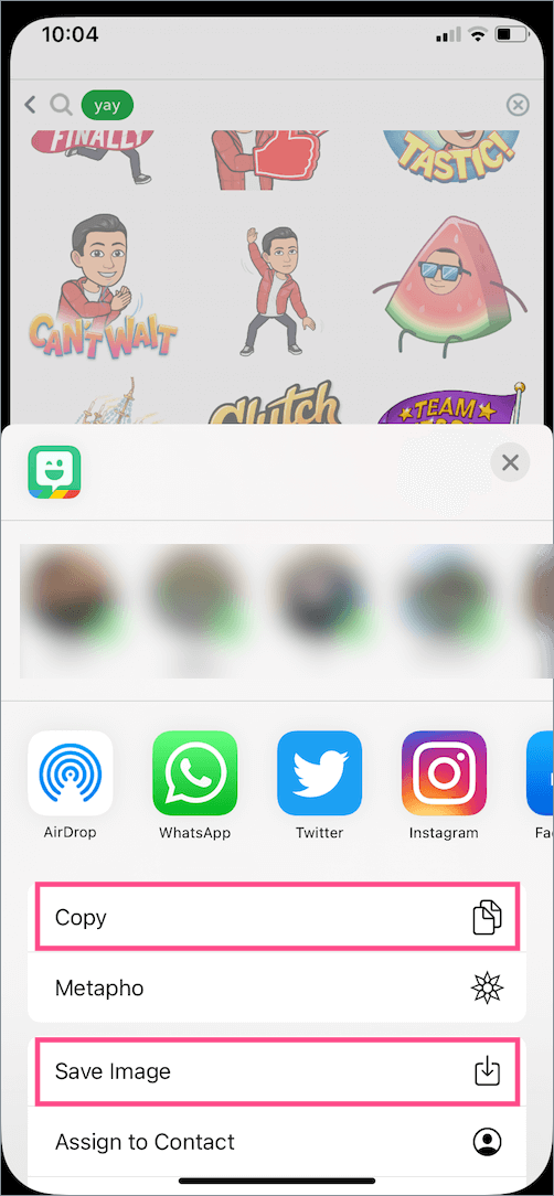 copy bitmoji sticker on iphone