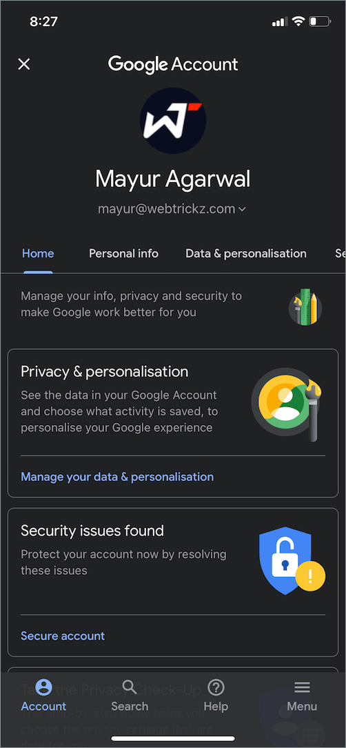 manage your google account settings