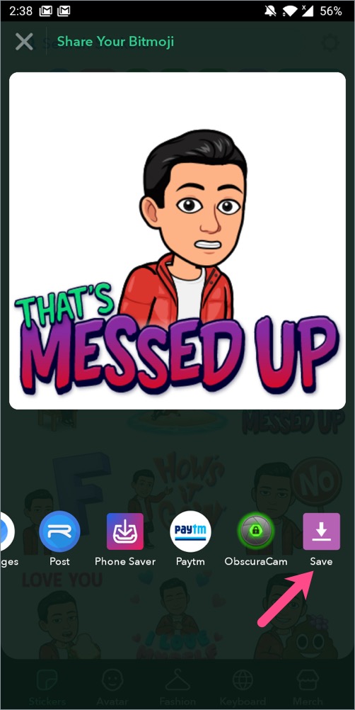 save bitmoji as image on android
