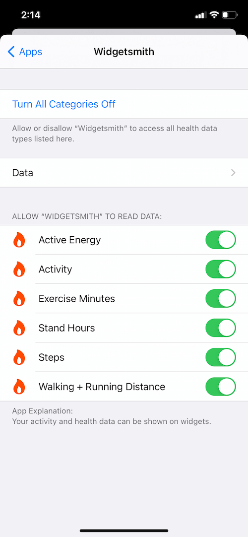 allow widgetsmith access to all health data