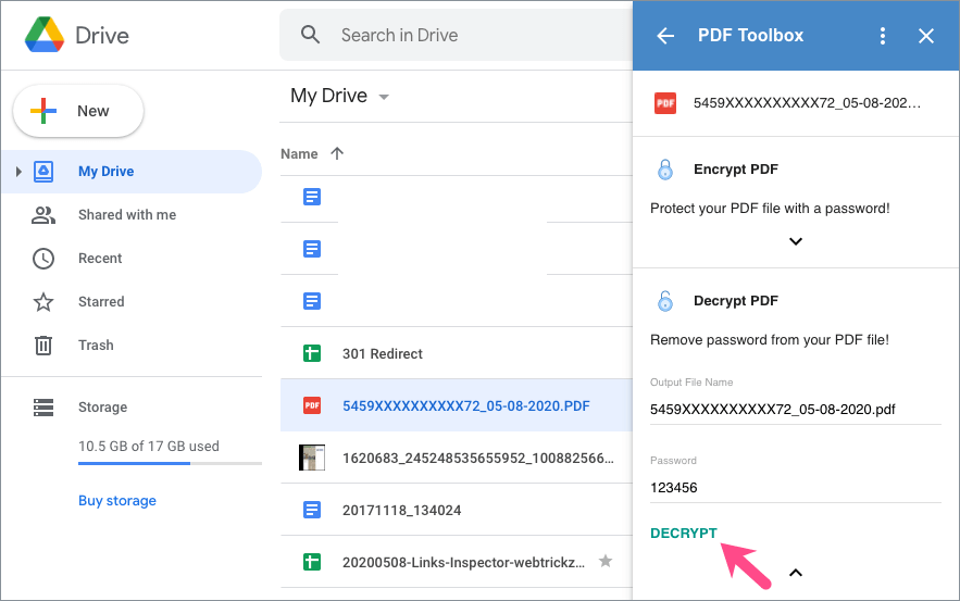 how to remove password from pdf in google drive