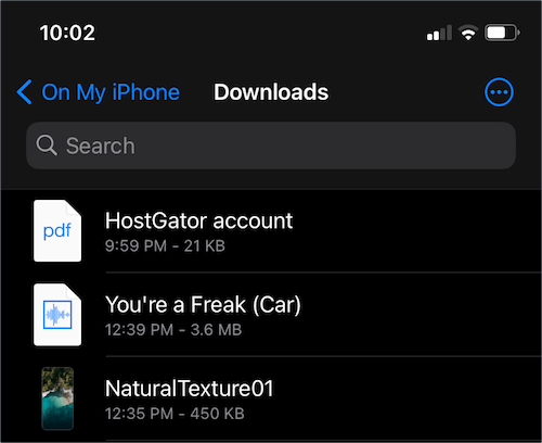 saved files in the Files app