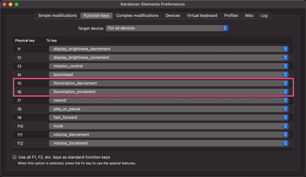 reassign keyboard brightness keys on M1 MacBook Air