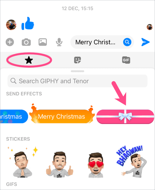 send messages with gift wrap effect on messenger
