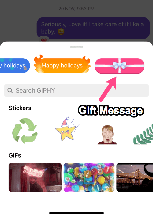 gift wrapped message in instagram on iphone