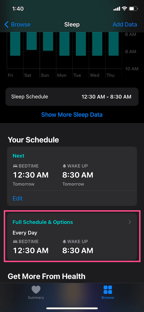 how to edit bedtime schedule settings in iOS 14
