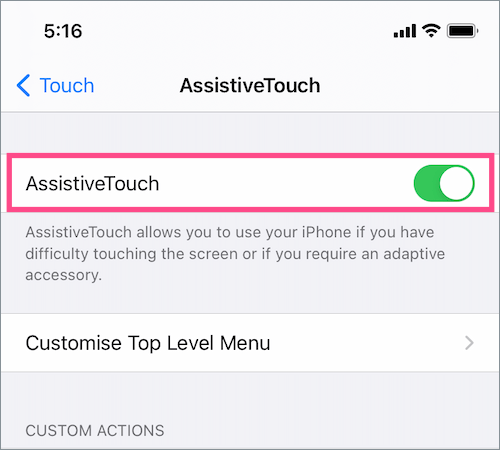 turn on assistive touch in iOS 14 on iPhone