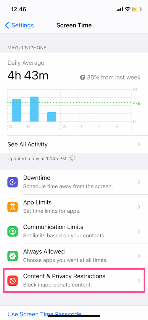 content and privacy restrictions on iOS