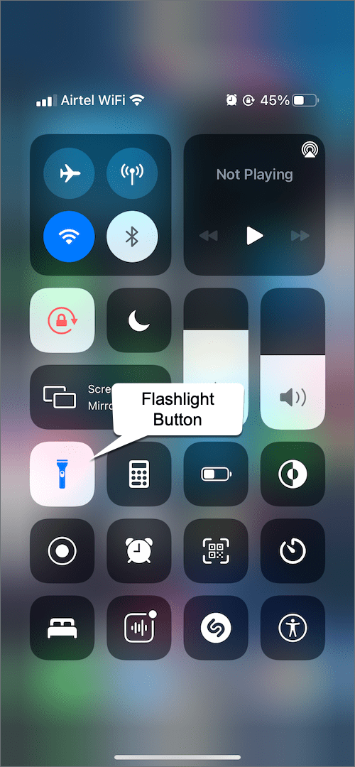 turn on flashlight on iPhone 12 using Control Center