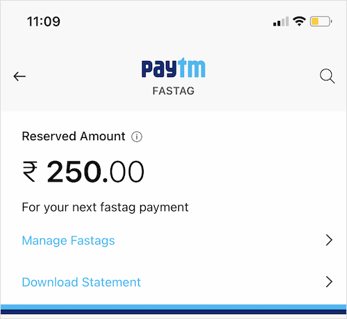 Paytm Fastag balance