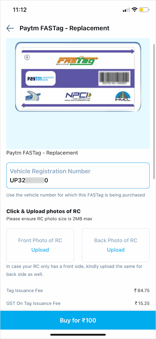 how to order duplicate fastag sticker on paytm 