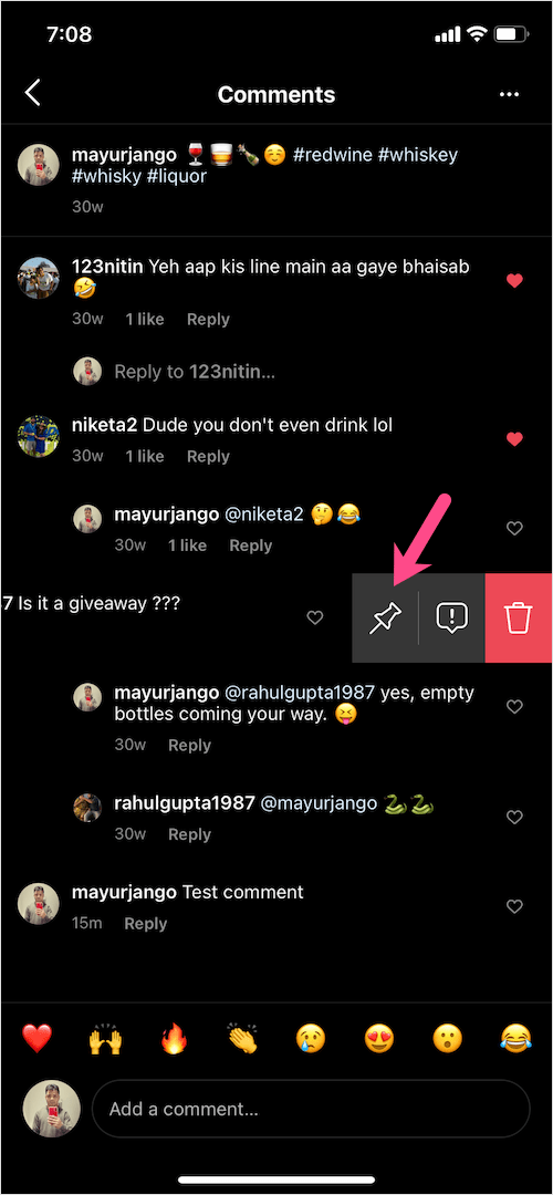 pin a comment on instagram