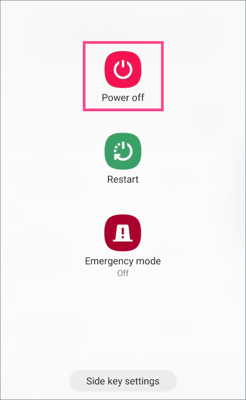 power off menu on galaxy A52