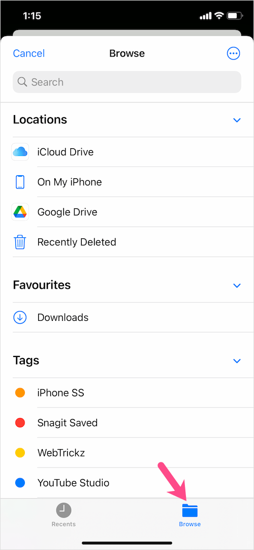 files app on iPhone
