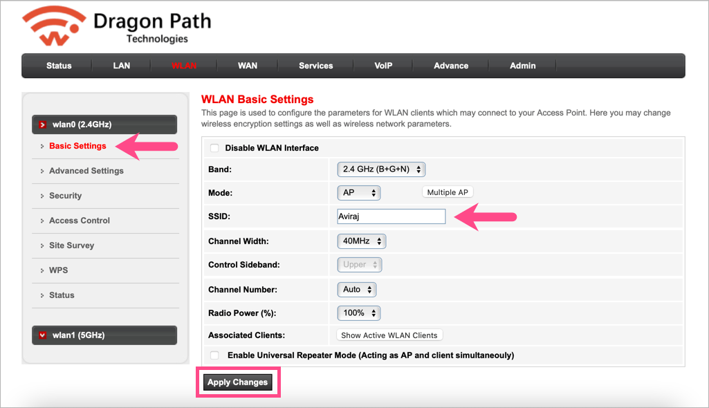how to change dragon path router wifi name on airtel fiber