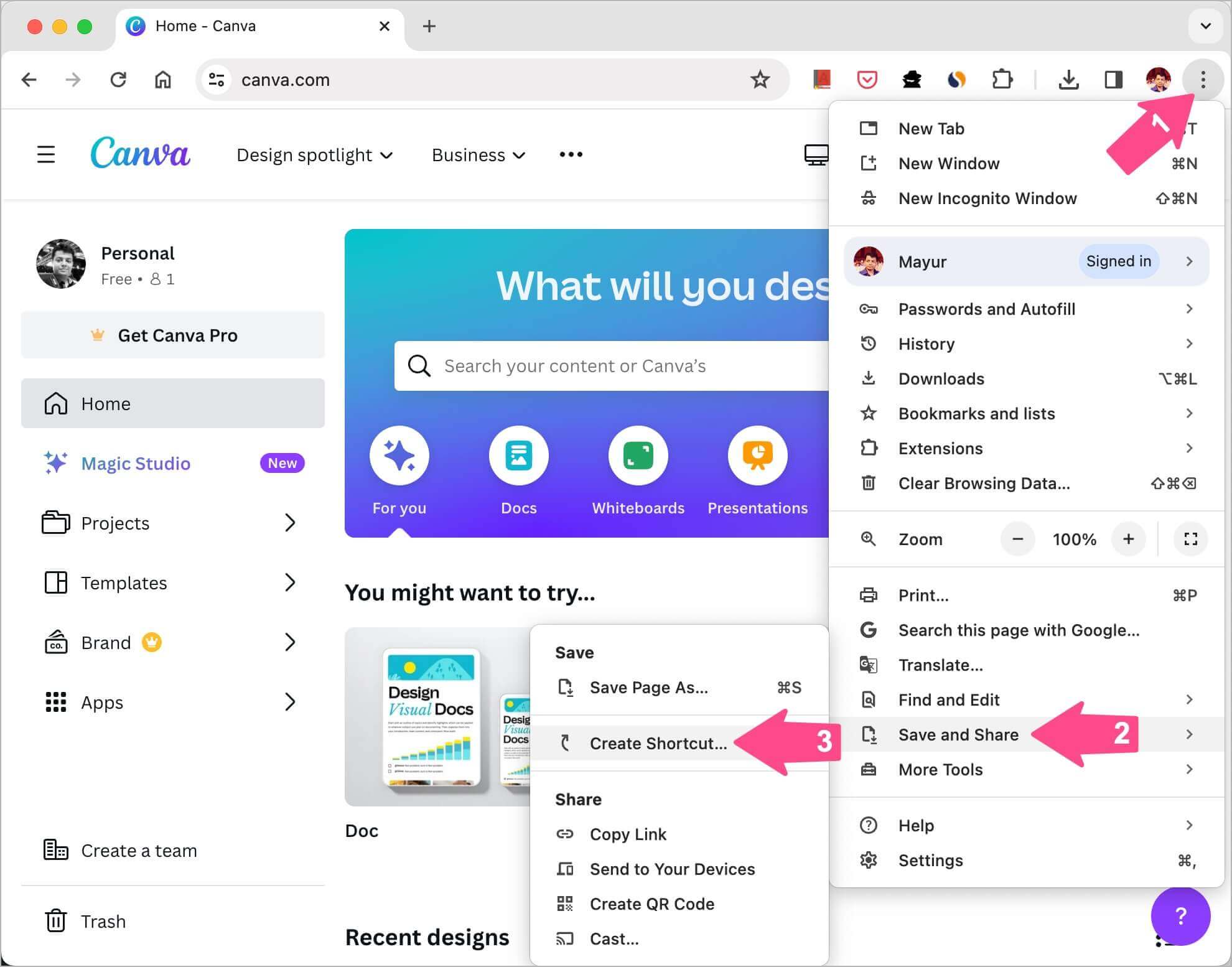 add website shortcut to Mac dock using chrome