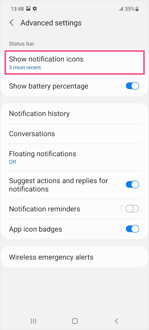 hide notification icons in Samsung One UI