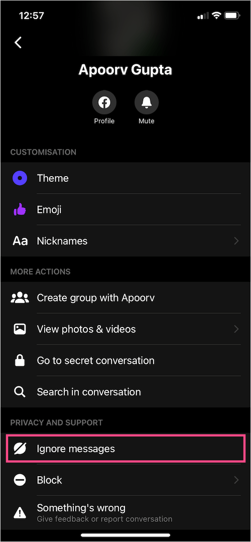 ignore messages in messenger